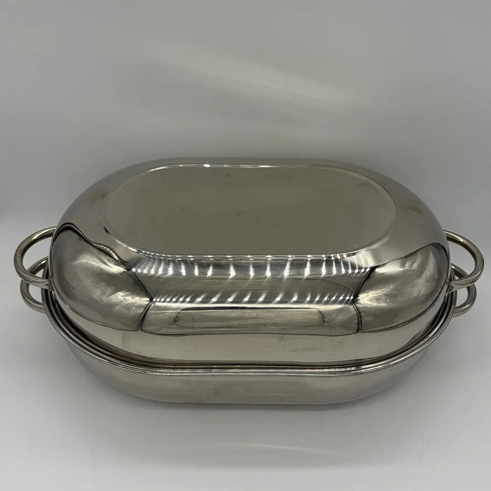 Vintage Revere Ware Roaster Pan #2504 w/ Rack Stainless Steel Korea 3-Piece‎
